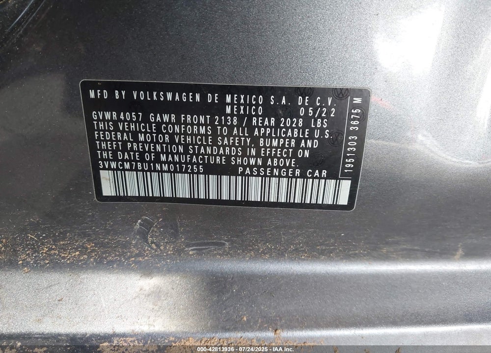 2022 VOLKSWAGEN JETTA 1.5T S VIN: 3VWCM7BU1NM017255
