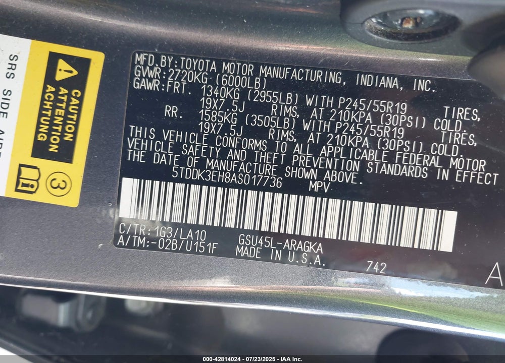 2010 TOYOTA HIGHLANDER VIN: 5TDDK3EH8AS017736