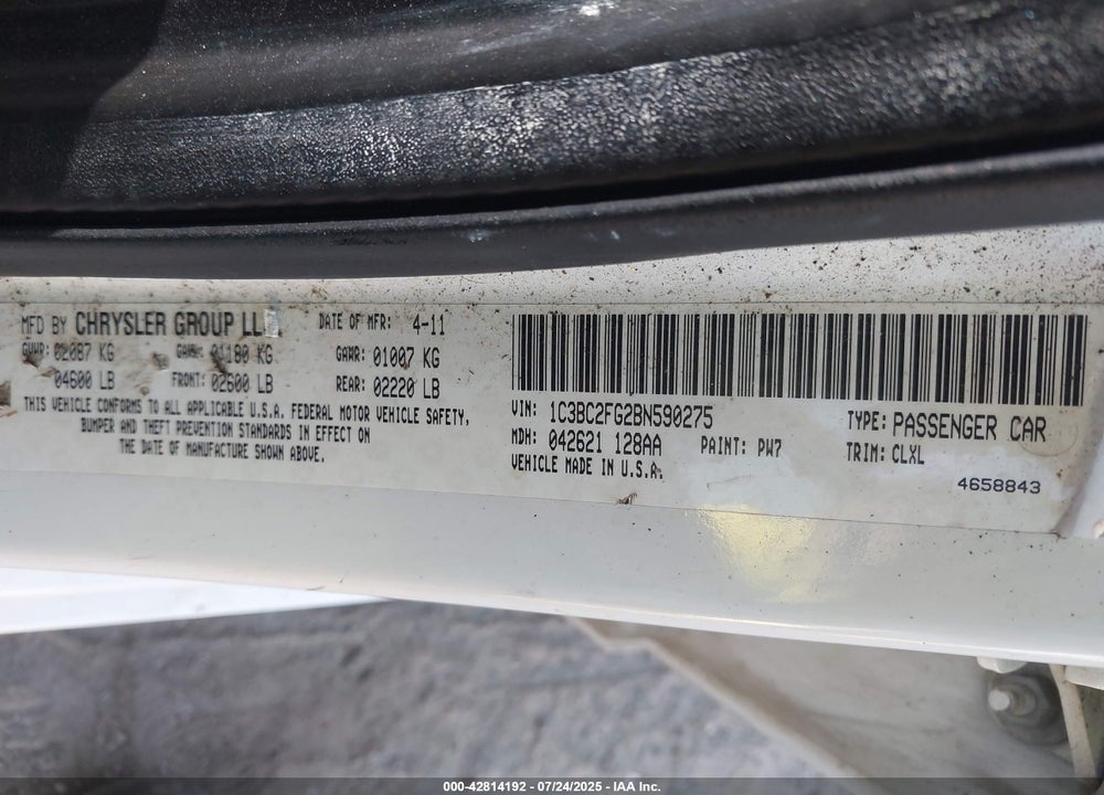 2011 CHRYSLER 200 VIN: 1C3BC2FG2BN590275