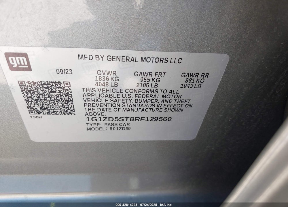 2024 CHEVROLET MALIBU VIN: 1G1ZD5ST8RF129560