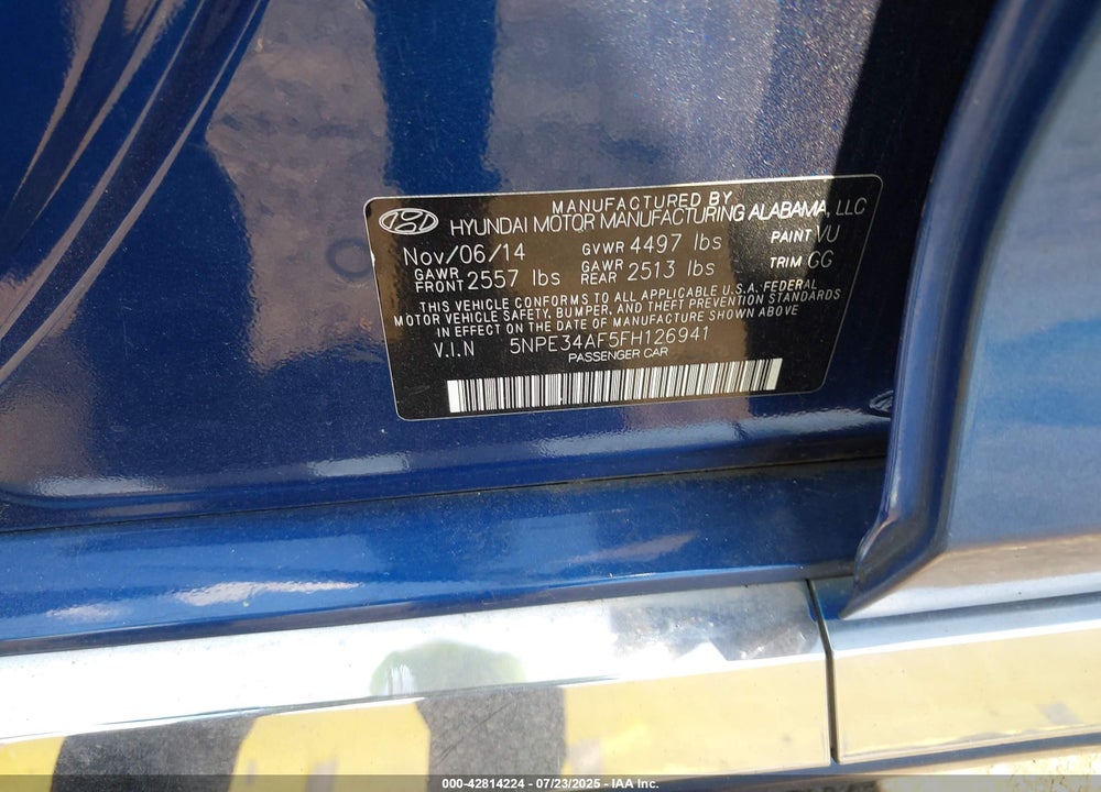 2015 HYUNDAI SONATA VIN: 5NPE34AF5FH126941