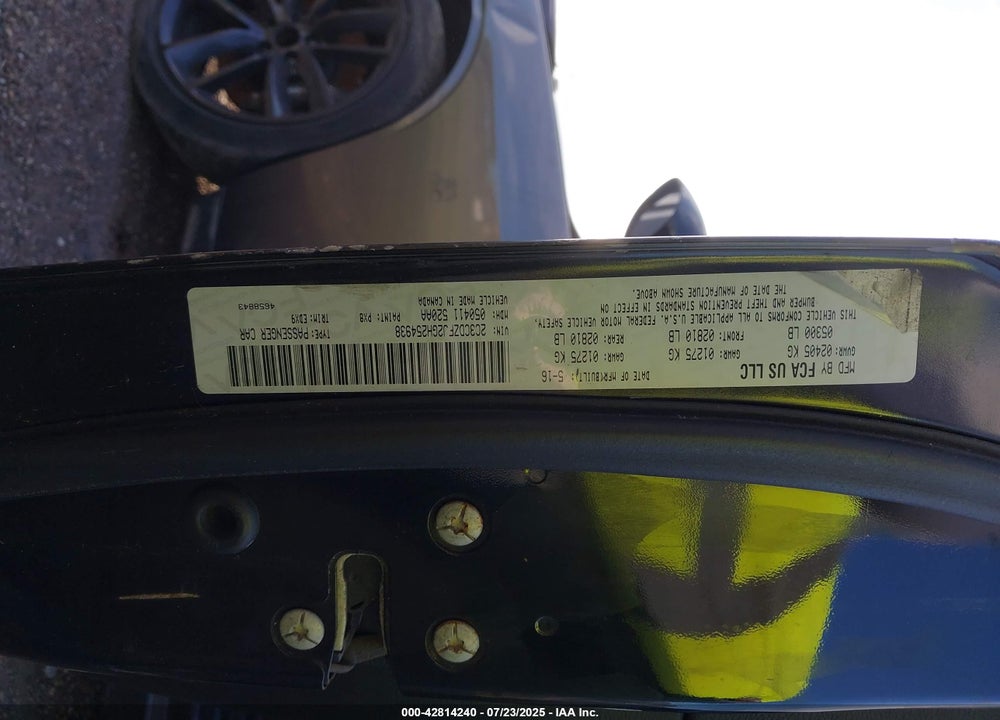 2016 DODGE CHALLENGER VIN: 2C3CDZFJ2GH254938