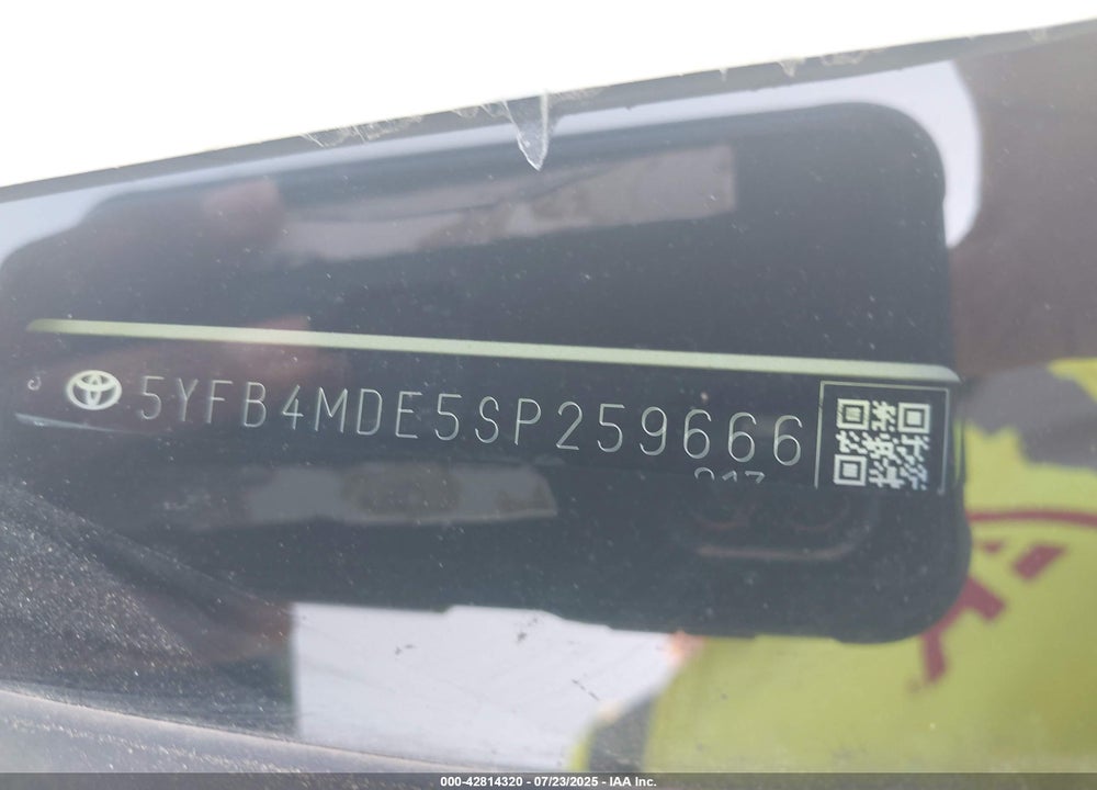 2025 TOYOTA COROLLA VIN: 5YFB4MDE5SP259666