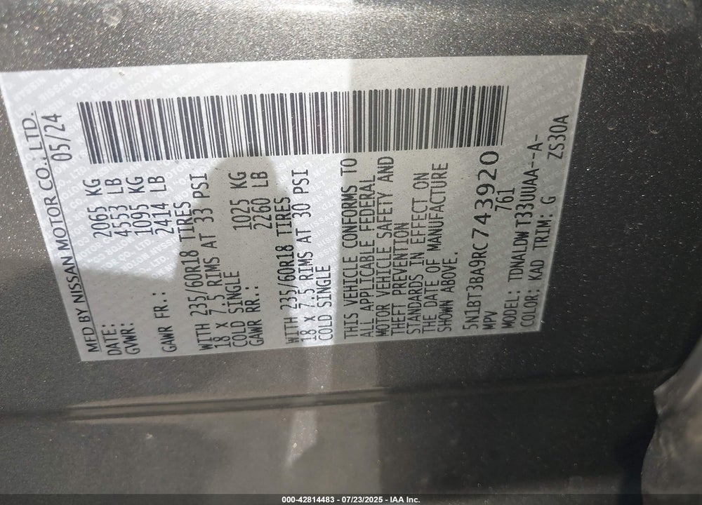2024 NISSAN ROGUE VIN: 5N1BT3BA9RC743920