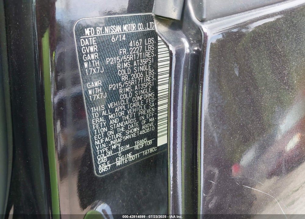 2014 NISSAN JUKE VIN: JN8AF5MVXET480810