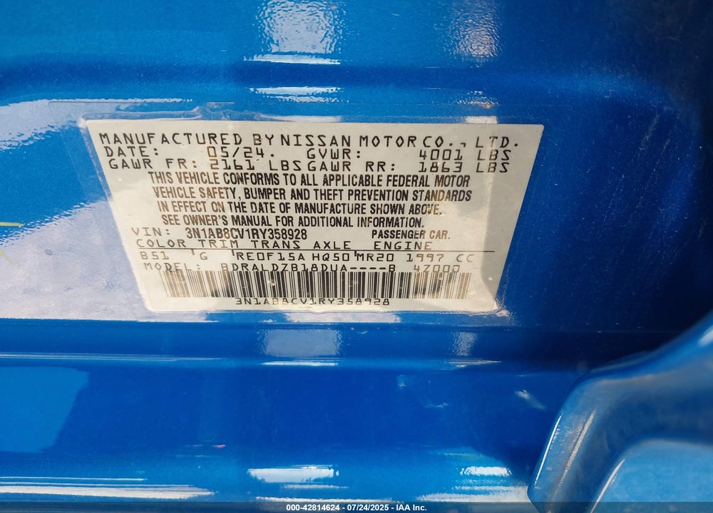 2024 NISSAN SENTRA VIN: 3N1AB8CV1RY358928