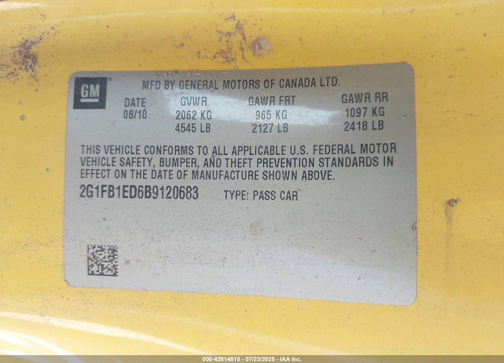 2011 CHEVROLET CAMARO VIN: 2G1FB1ED6B9120683