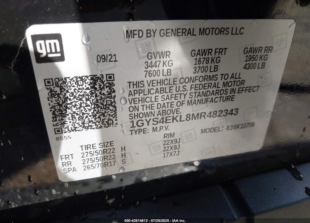 2021 CADILLAC ESCALADE VIN: 1GYS4EKL8MR482343