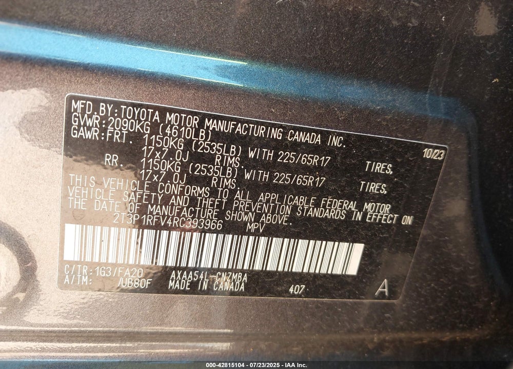 2024 TOYOTA RAV4 VIN: 2T3P1RFV4RC393966