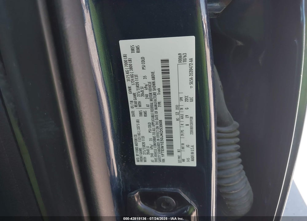 2018 FORD F-150 VIN: 1FTEW1E50JKD53908