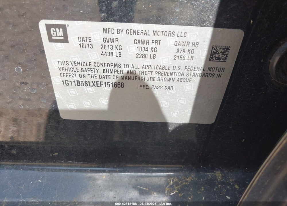 2014 CHEVROLET MALIBU VIN: 1G11B5SLXEF151668