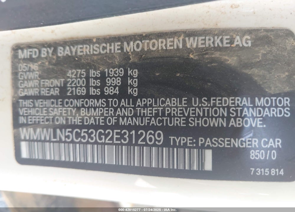2016 MINI COOPER CLUBMAN VIN: WMWLN5C53G2E31269
