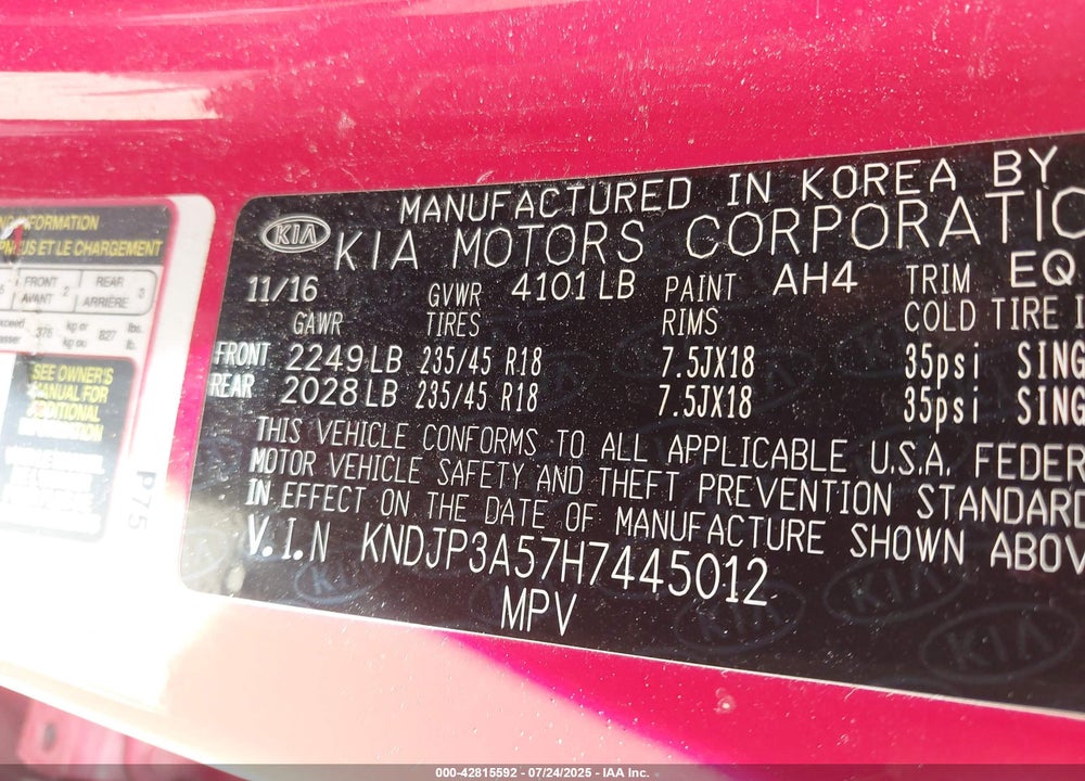 2017 KIA SOUL VIN: KNDJP3A57H7445012