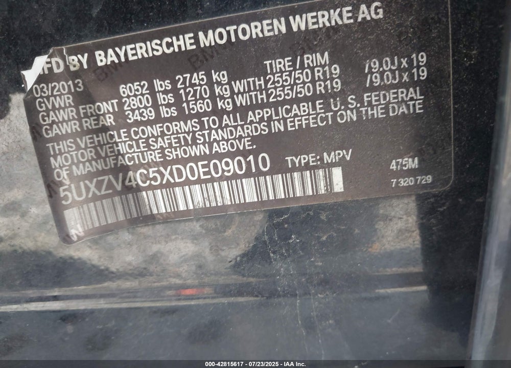 2013 BMW X5 VIN: 5UXZV4C5XD0E09010
