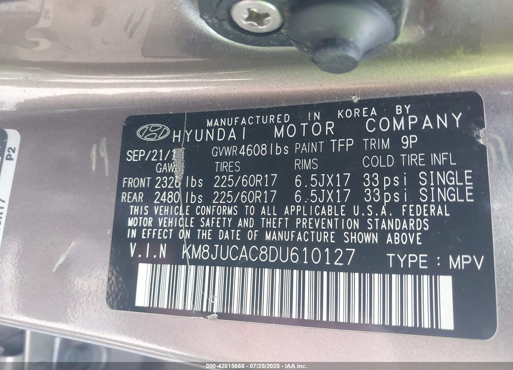 2013 HYUNDAI TUCSON GLS VIN: KM8JUCAC8DU610127