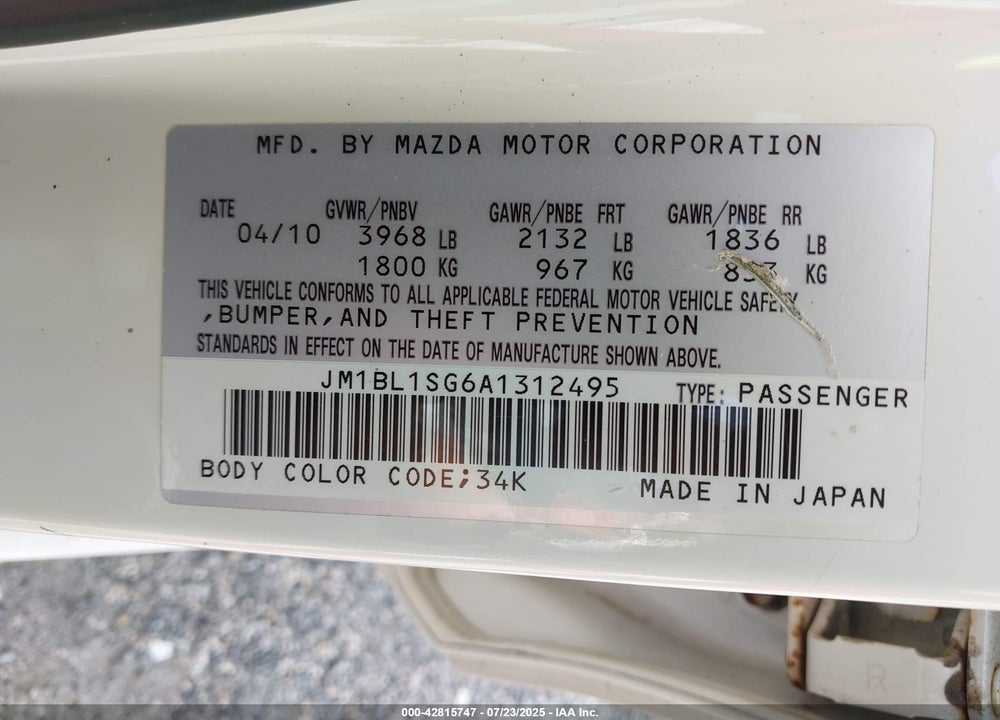 2010 MAZDA 3 I SPORT VIN: JM1BL1SG6A1312495