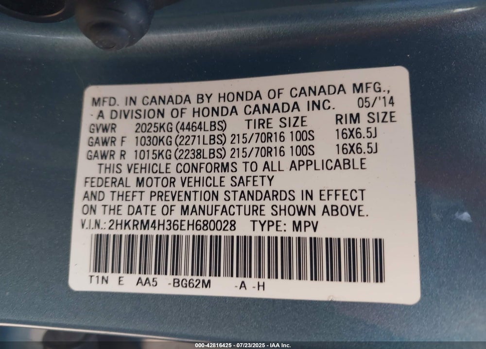 2014 HONDA CR-V VIN: 2HKRM4H36EH680028