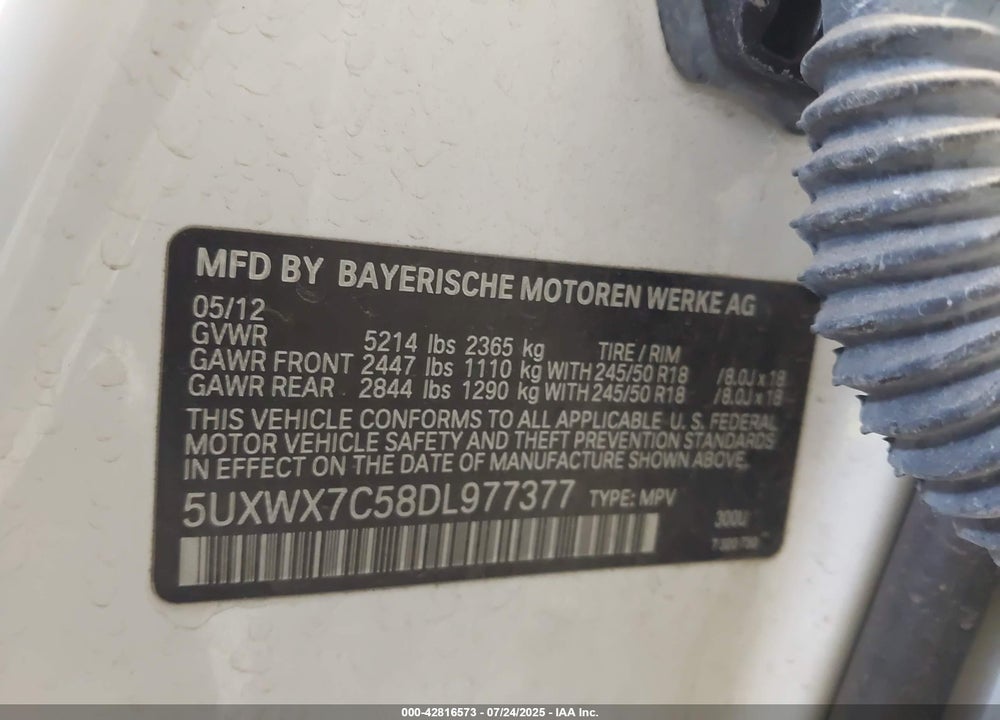 2013 BMW X3 VIN: 5UXWX7C58DL977377
