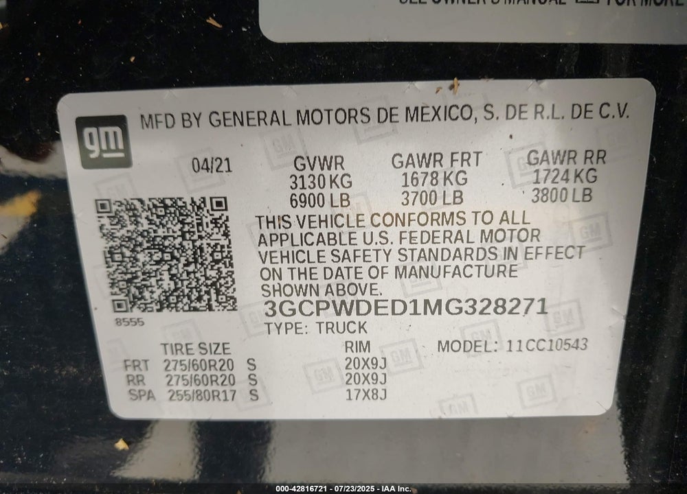 2021 CHEVROLET SILVERADO 1500 VIN: 3GCPWDED1MG328271