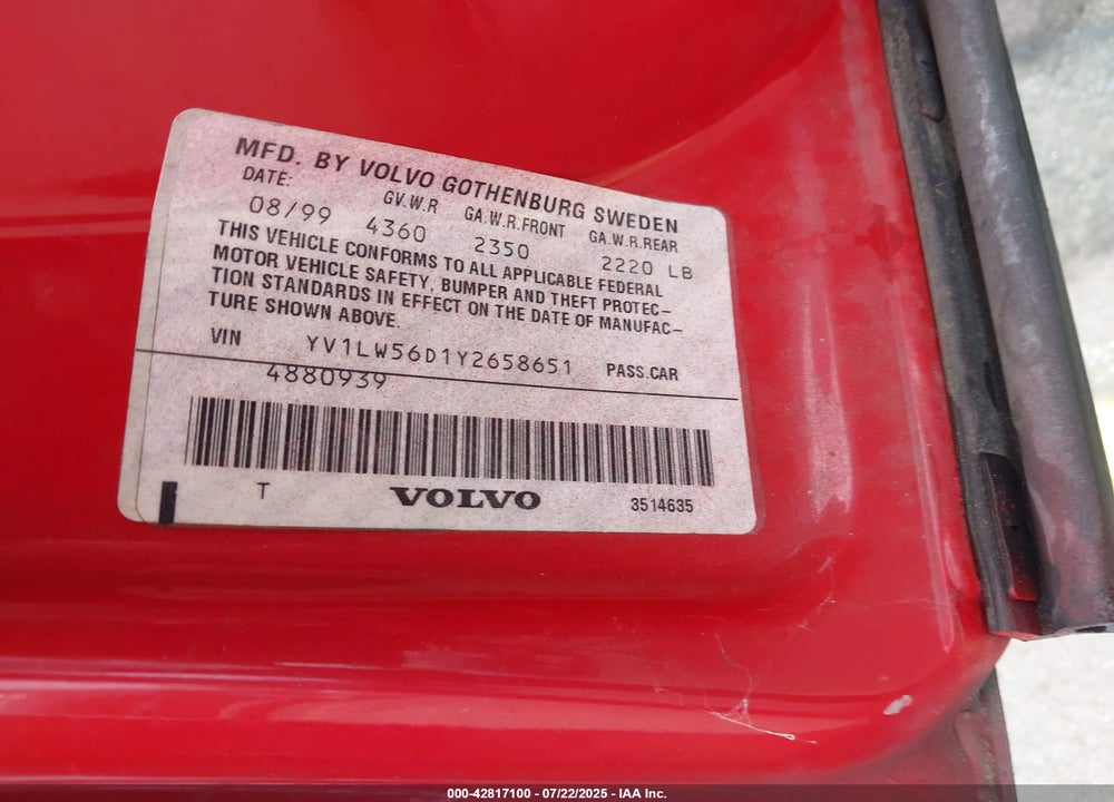 2000 VOLVO V70 GLT VIN: YV1LW56D1Y2658651