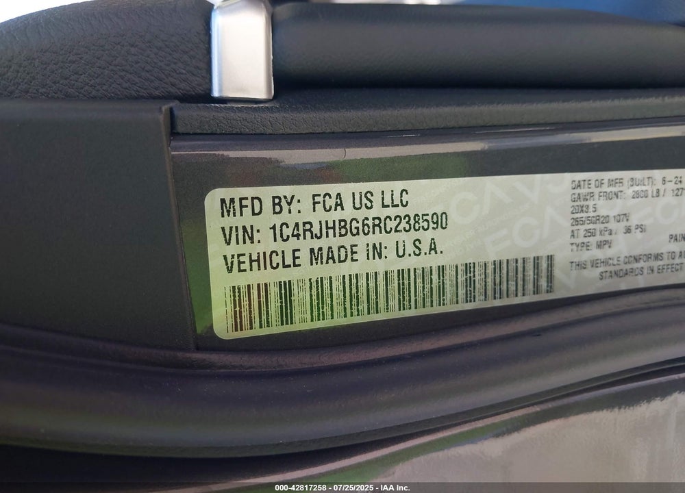 2024 JEEP GRAND CHEROKEE VIN: 1C4RJHBG6RC238590