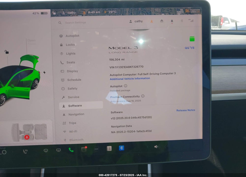 2019 TESLA MODEL 3 VIN: 5YJ3E1EA8KF326770
