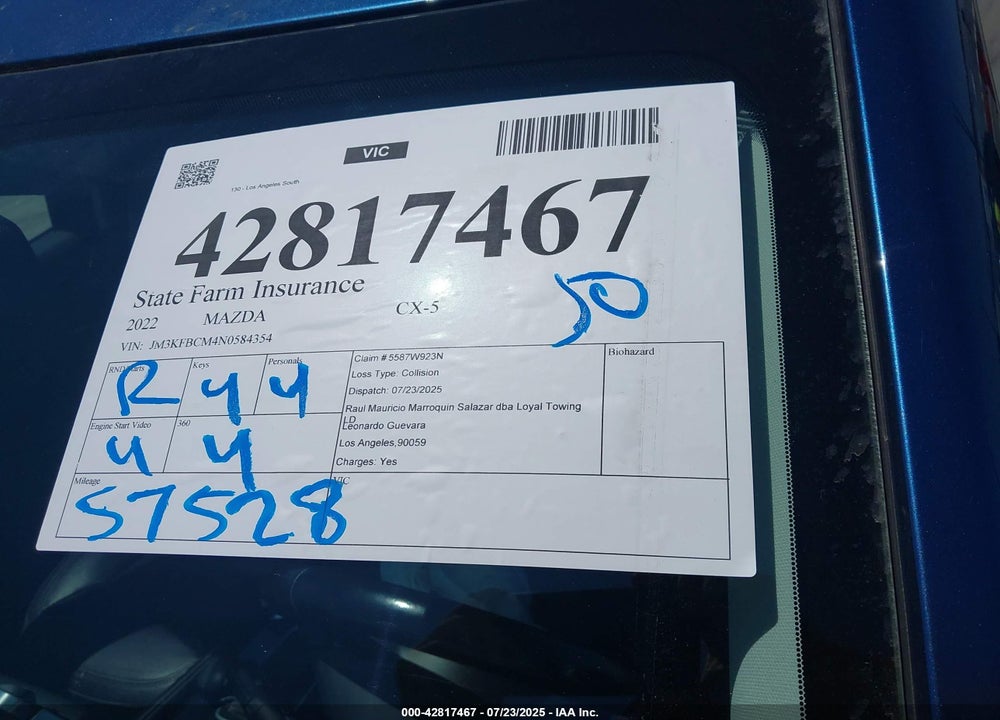 2022 MAZDA CX-5 VIN: JM3KFBCM4N0584354