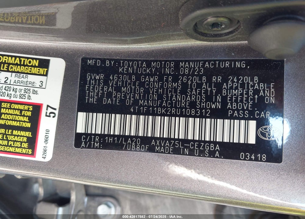 2024 TOYOTA CAMRY VIN: 4T1F11BK2RU108312