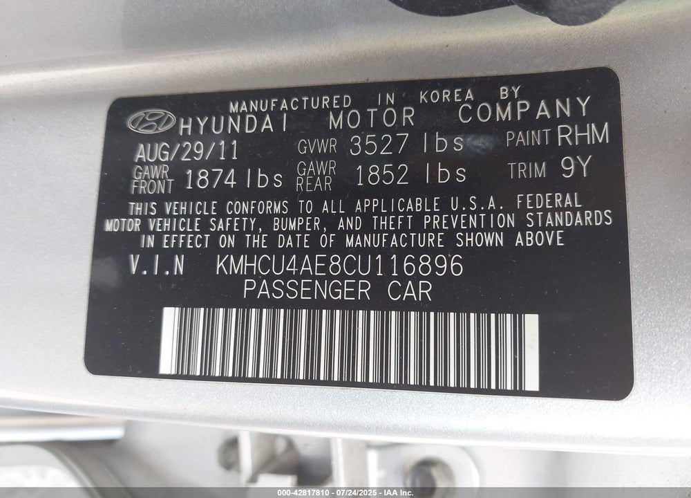 2012 HYUNDAI ACCENT VIN: KMHCU4AE8CU116896