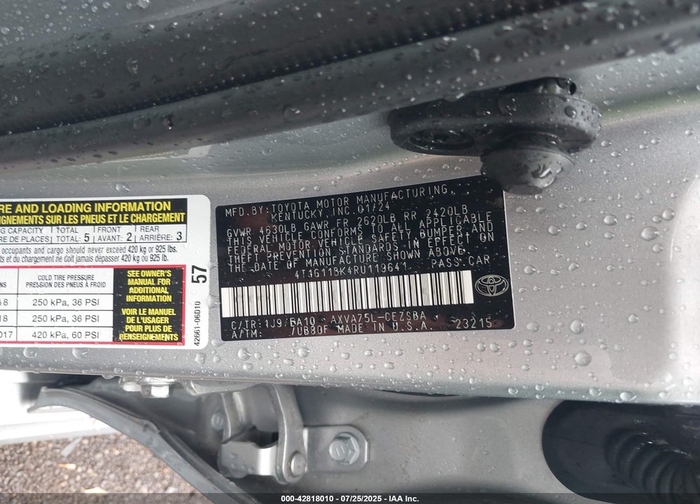2024 TOYOTA CAMRY VIN: 4T1G11BK4RU119641