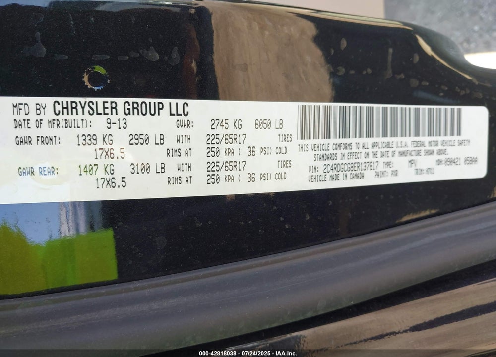 2014 DODGE GRAND CARAVAN SXT VIN: 2C4RDGCG8ER137617