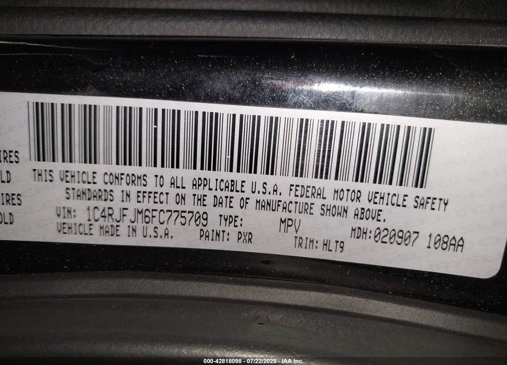 2015 JEEP GRAND CHEROKEE VIN: 1C4RJFJM6FC775709