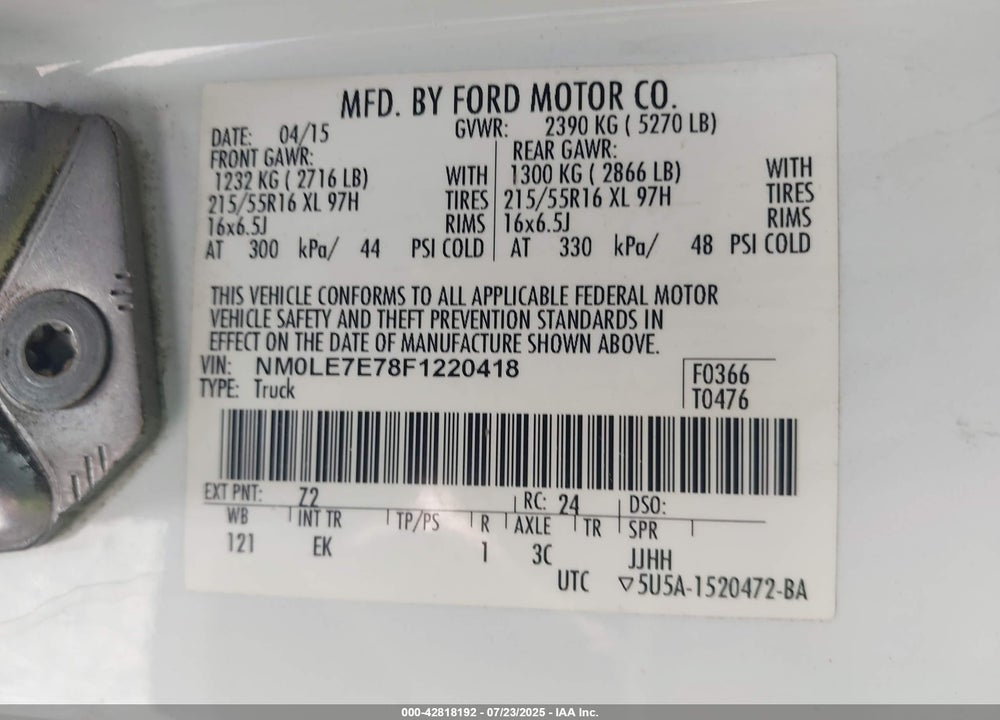 2015 FORD TRANSIT CONNECT XL VIN: NM0LE7E78F1220418