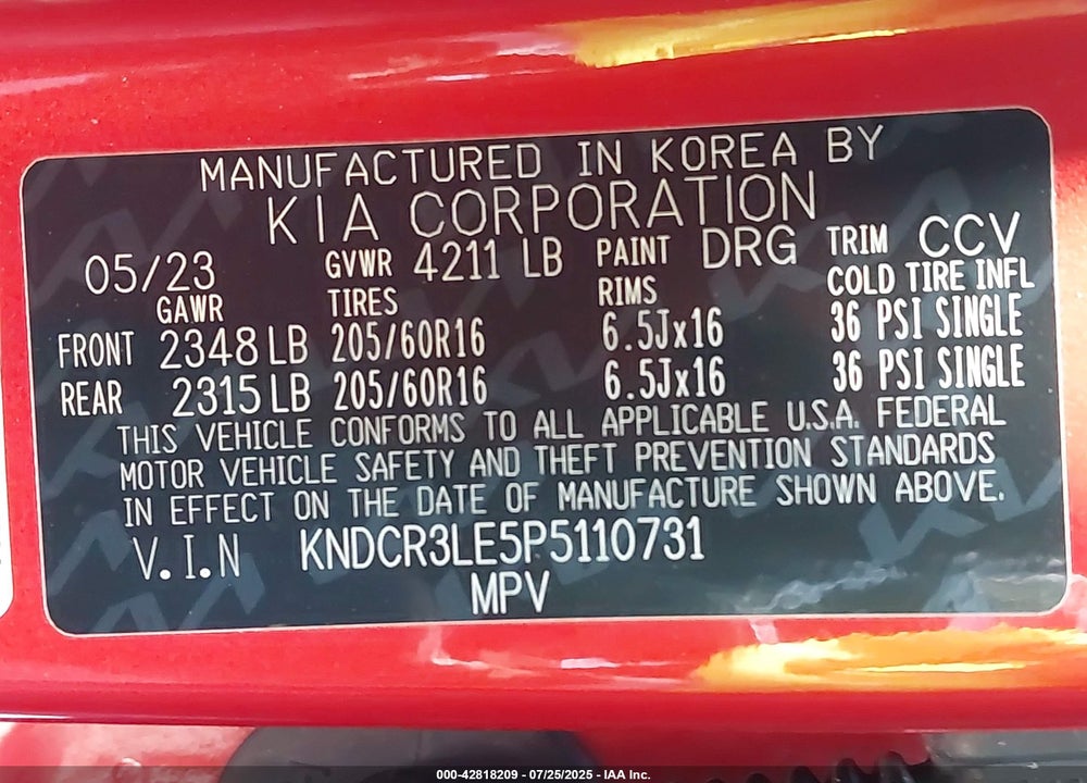 2023 KIA NIRO VIN: KNDCR3LE5P5110731