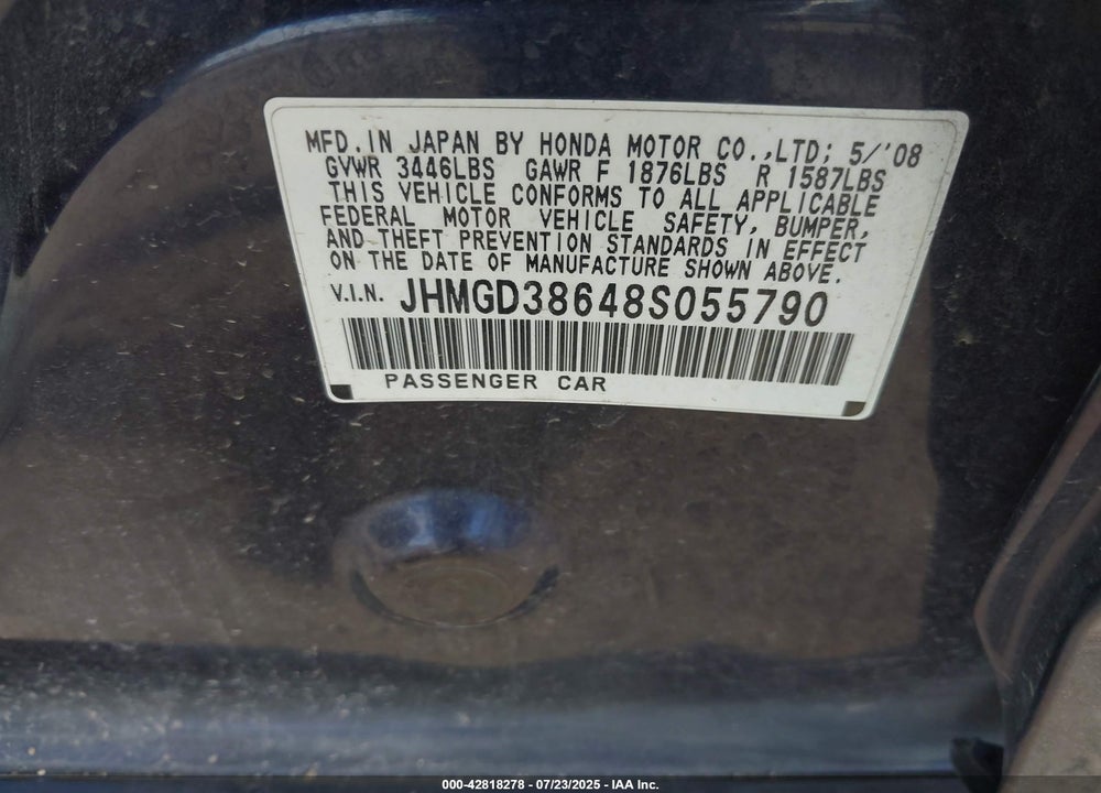 2008 HONDA FIT SPORT VIN: JHMGD38648S055790