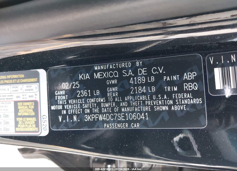 2025 KIA K4 VIN: 3KPFW4DC7SE106041