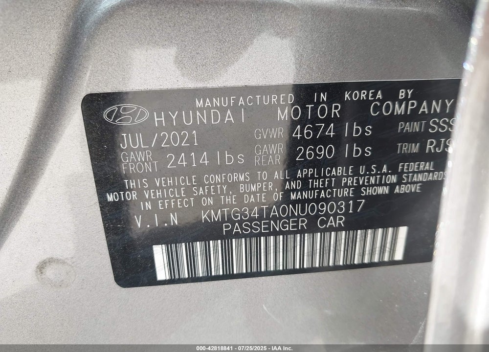 2022 GENESIS G70 VIN: KMTG34TA0NU090317