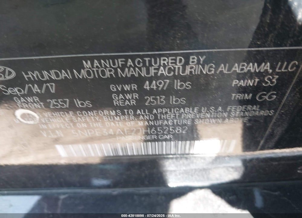 2018 HYUNDAI SONATA VIN: 5NPE34AF2JH652582