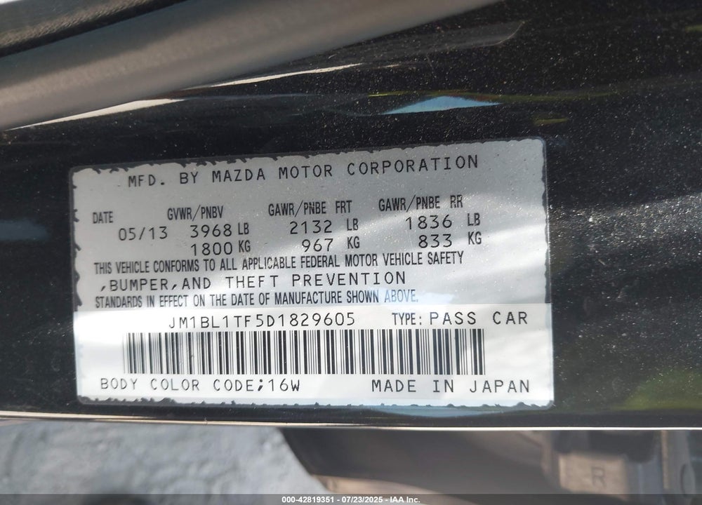 2013 MAZDA 3 VIN: JM1BL1TF5D1829605