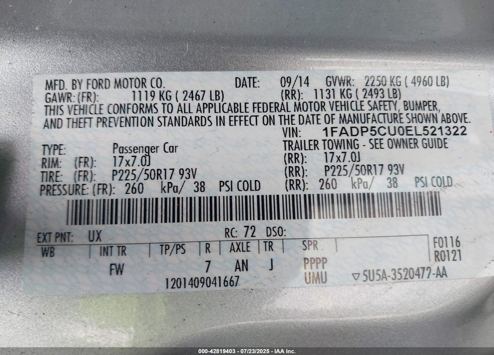 2014 FORD C-MAX ENERGI VIN: 1FADP5CU0EL521322