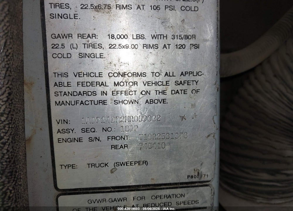 1991 ATHEY MOBIL STREET SWEEPER VIN: 1A9P24DR2MR059002