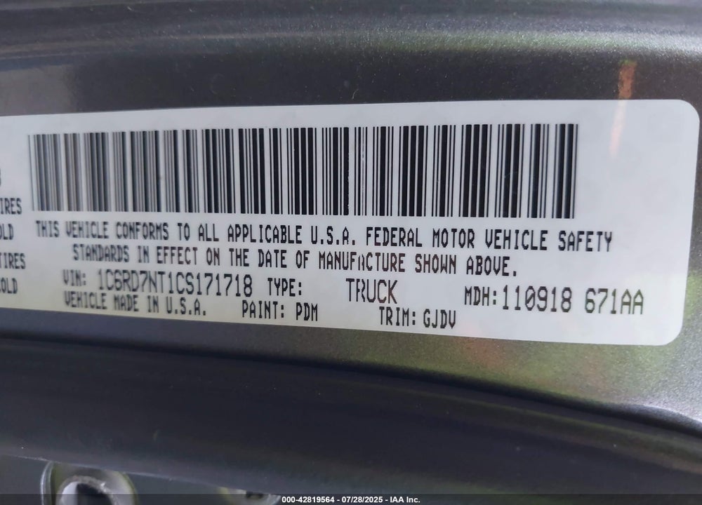 2012 RAM 1500 VIN: 1C6RD7NT1CS171718