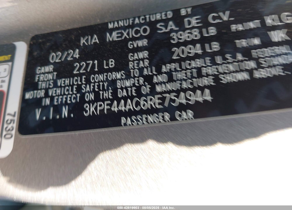 2024 KIA FORTE VIN: 3KPF44AC6RE754944
