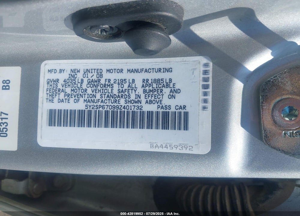 2009 PONTIAC VIBE VIN: 5Y2SP67099Z401732
