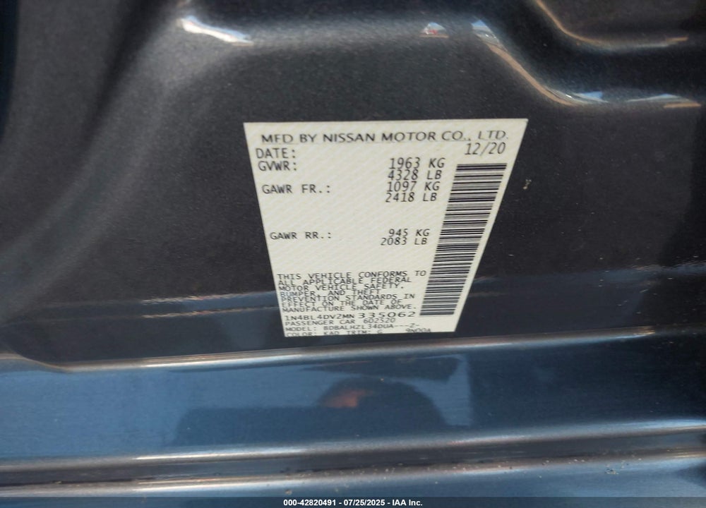 2021 NISSAN ALTIMA SV FWD VIN: 1N4BL4DV2MN335062