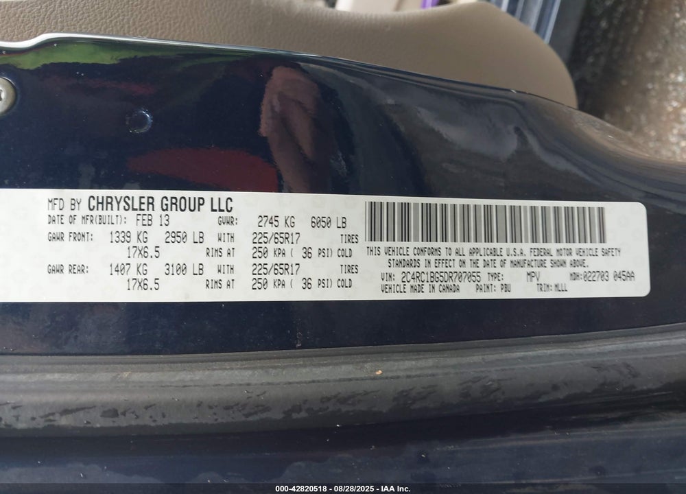 2013 CHRYSLER TOWN & COUNTRY TOURING VIN: 2C4RC1BG5DR707055