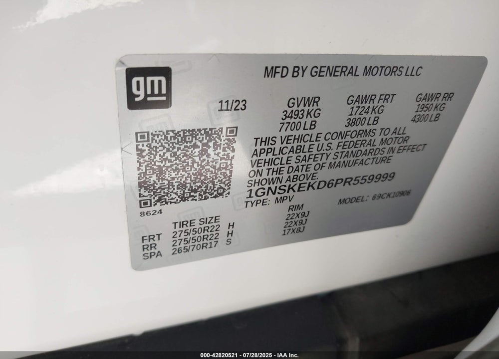 2023 CHEVROLET SUBURBAN VIN: 1GNSKEKD6PR559999