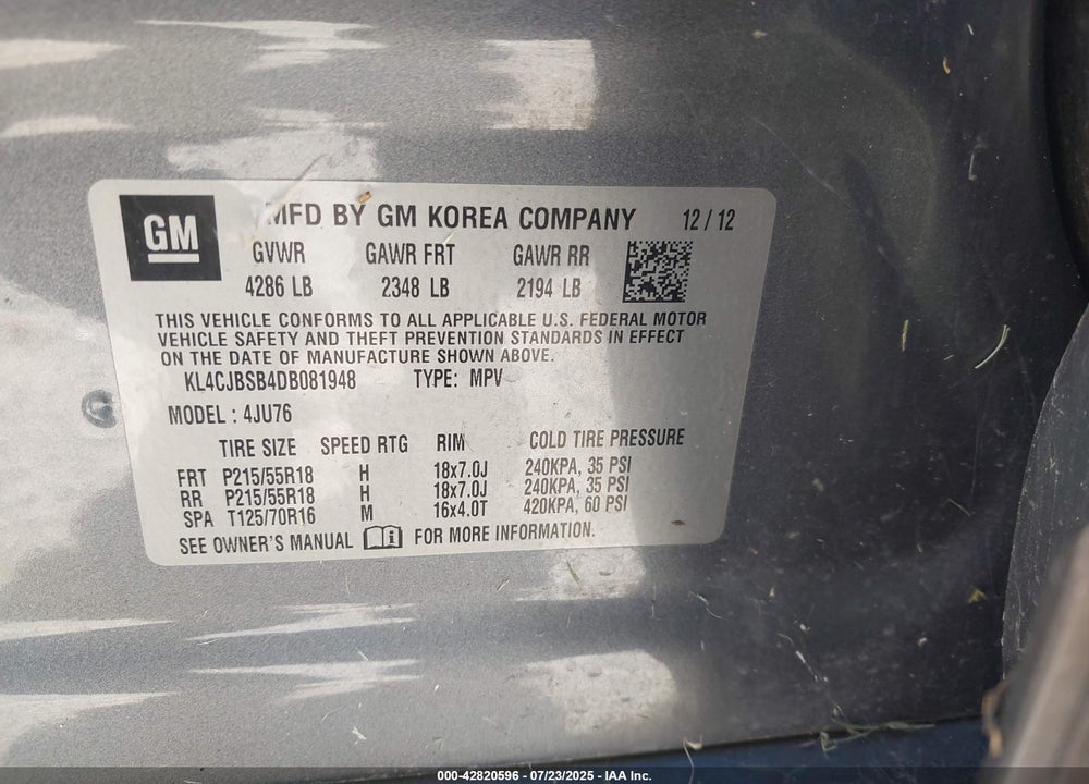 2013 BUICK ENCORE VIN: KL4CJBSB4DB081948