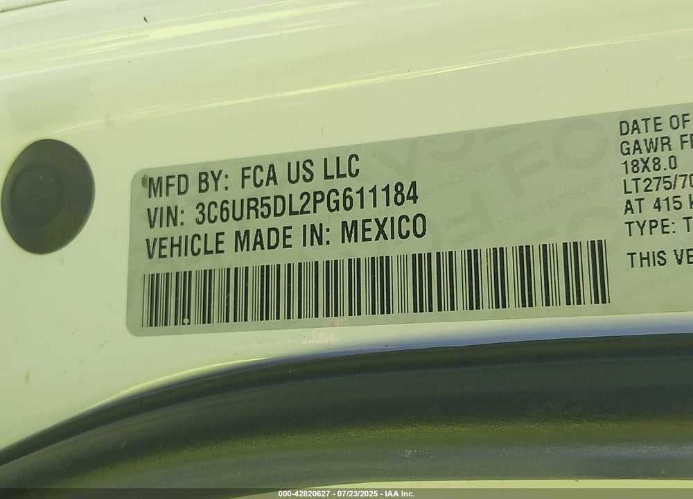 2023 RAM 2500 VIN: 3C6UR5DL2PG611184