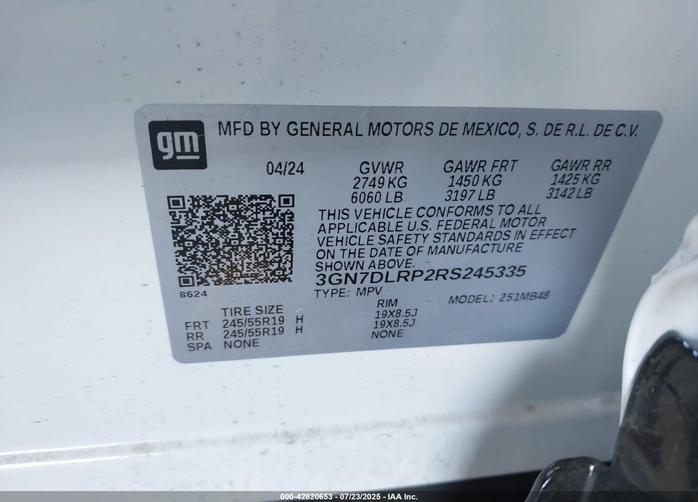 2024 CHEVROLET EQUINOX VIN: 3GN7DLRP2RS245335